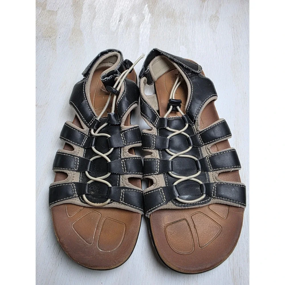 b.o.c. Born Concept Mens Leather Fisherman Sandals Black Bungee AD4009 Size 10M